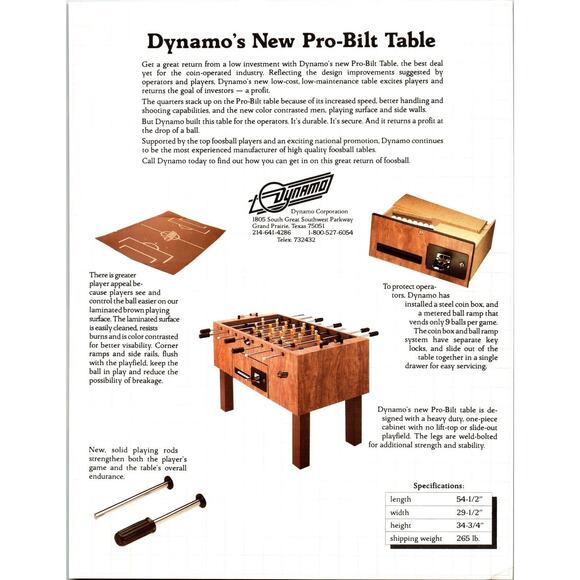 Dynamo Foosball Table Flyer + Bulletin Vintage Original Soccer Promo 8.5" x 11" - Picture 2 of 4